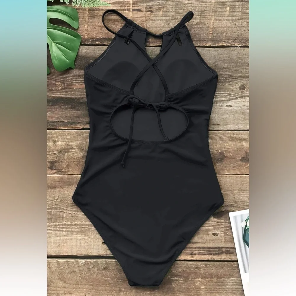 Women's One‎ Piece Swimsuit High Neck Tummy Control Swimwear Bathing Suit NWT